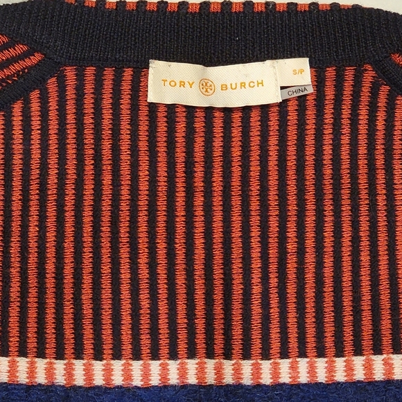 Tory Burch Striped Scoop Neck Wool Sweater Women's Small - Picture 2 of 13